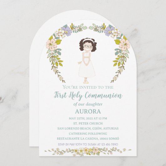 Invitación AURORA Primera Comunión Kaart (Voorkant / Achterkant)