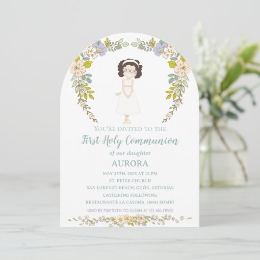 Invitación AURORA Primera Comunión Kaart (Staand voorkant)
