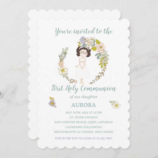 Invitación AURORA Primera Comunión Kaart (Voorkant / Achterkant)