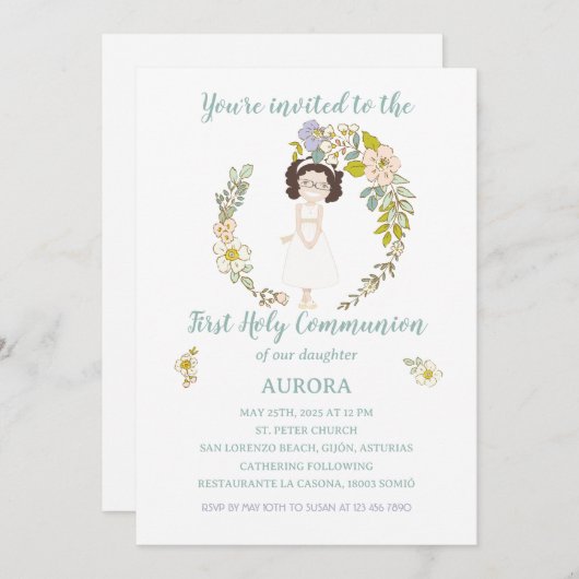 Invitación AURORA Primera Comunión Kaart (Voorkant / Achterkant)
