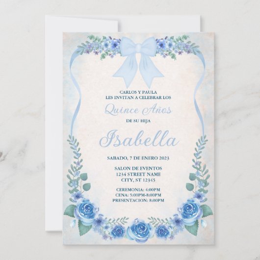 INVITACION AZUL FLORAL KAART (Voorkant)