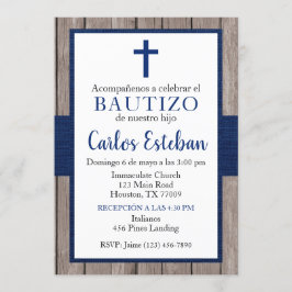 Invitación Azul Marino de Bautizo de Niño Kaart