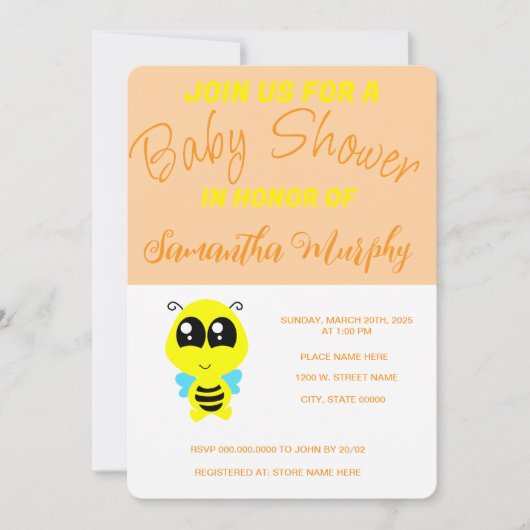 Invitación Baby Bee | Baby Shower Invitation Kaart (Voorkant)