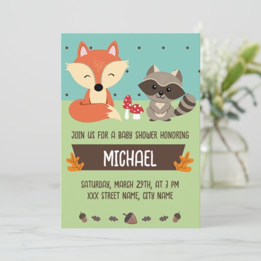 Invitación baby shower animalitos del bosque kaart (Staand voorkant)