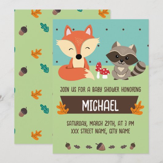 Invitación baby shower animalitos del bosque kaart (Voorkant / Achterkant)