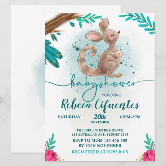 Invitación Baby Shower Canguro Kaart (Voorkant / Achterkant)