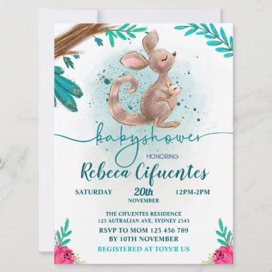Invitación Baby Shower Canguro Kaart (Voorkant)