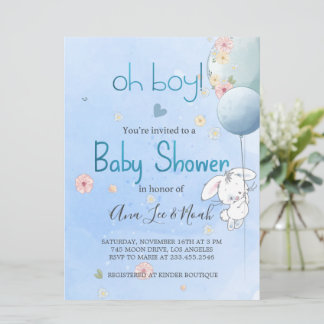 INVITACIÓN BABY SHOWER CUTE BONNY. VOOR BABY BOY KAART