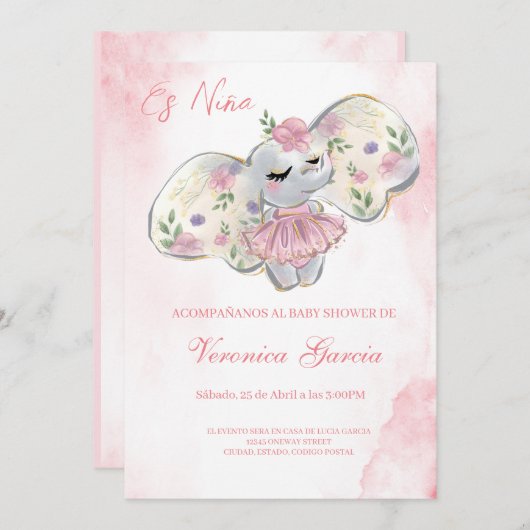 Invitacion baby shower para niña kaart (Voorkant / Achterkant)