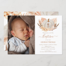 Invitación Baptism Boho white Pumpkin Photo Invita Kaart