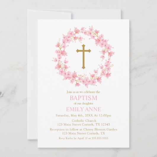 Invitación Baptism Cherry Blossom floral I Kaart (Voorkant)