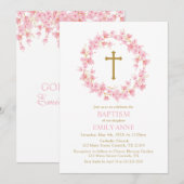 Invitación Baptism Cherry Blossom floral I Kaart (Voorkant / Achterkant)