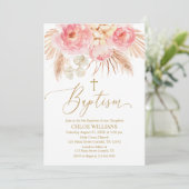 Invitación Baptism Floral pink Boho Pampas Girl In Kaart (Staand voorkant)
