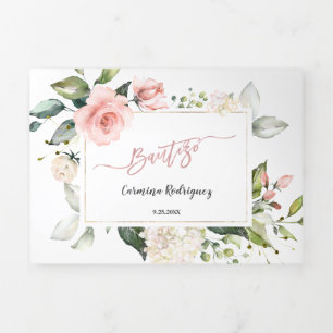 Invitacion Bautizo Con Flores Foto Baptisme Drieluik Uitnodiging