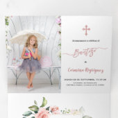 Invitacion Bautizo Con Flores Foto Baptisme Drieluik Uitnodiging (Binnenzijde eerst)