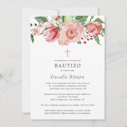 Invitación Bautizo Niña Spaans handvest voor meisj Kaart (Voorkant)