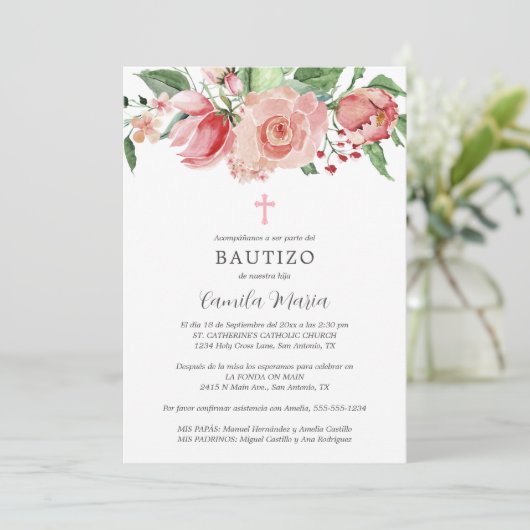 Invitación Bautizo Niña Spaans handvest voor meisj Kaart (Staand voorkant)