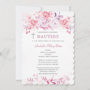Invitación Bautizo y Primer Cumpleaños Niña Kaart