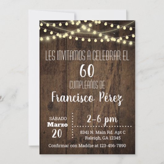 Invitación Birthday invitation, brown wood, lights Kaart (Voorkant)
