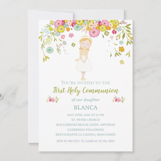 Invitación BLANCA Primera Comunión Kaart (Voorkant)