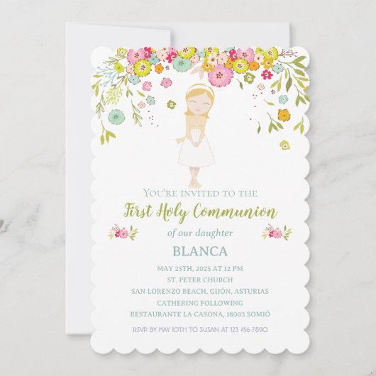 Invitación BLANCA Primera Comunión Kaart (Voorkant)
