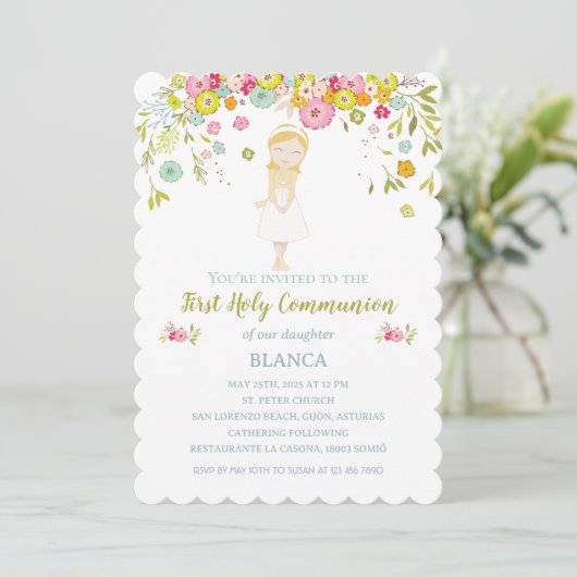 Invitación BLANCA Primera Comunión Kaart (Staand voorkant)