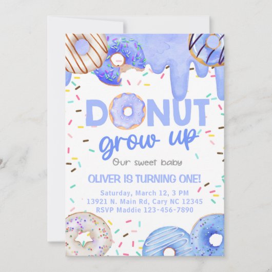 Invitación Blue donuts donut grow up boy invitatio Kaart (Voorkant)