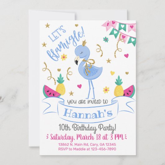 Invitación Blue flamingo, let's flamingle birthday Kaart (Voorkant)