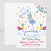 Invitación Blue flamingo, let's flamingle birthday Kaart (Voorkant / Achterkant)