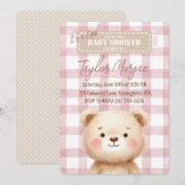 Invitación Blue Gingham Teddy Bear Kaart (Voorkant / Achterkant)
