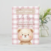 Invitación Blue Gingham Teddy Bear Kaart (Staand voorkant)