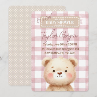 Invitación Blue Gingham Teddy Bear Kaart