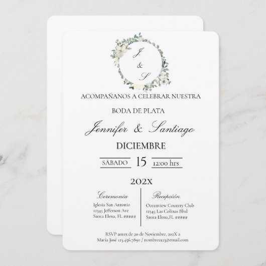 Invitación boda de plata kaart (Voorkant / Achterkant)