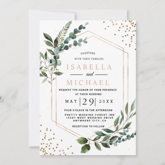 Invitación Boda Eucalipto Geométrico Rústico y Kaart (Voorkant)