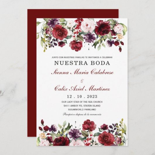Invitación boda marsala en español kaart (Voorkant / Achterkant)