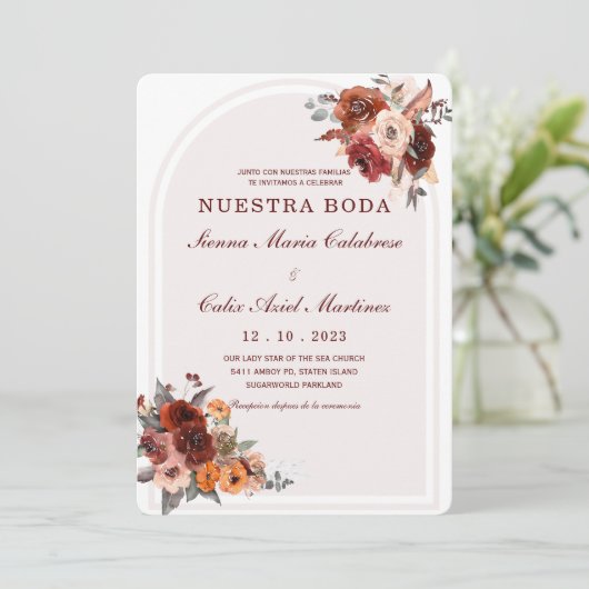 Invitación boda marsala en español-uitnodiging kaart (Staand voorkant)