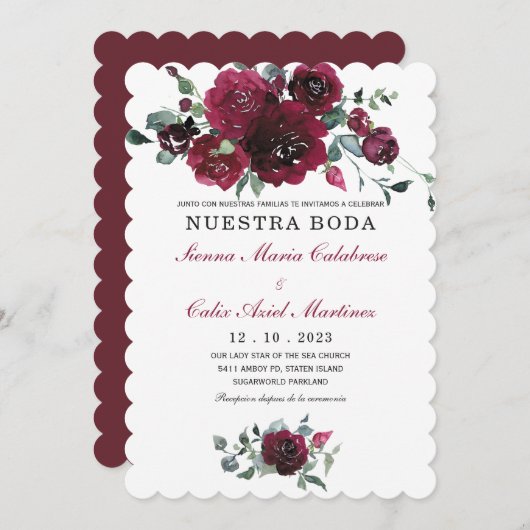 Invitación boda marsala en español-uitnodiging kaart (Voorkant / Achterkant)