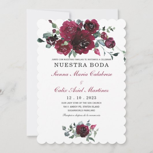 Invitación boda marsala en español-uitnodiging kaart (Voorkant)