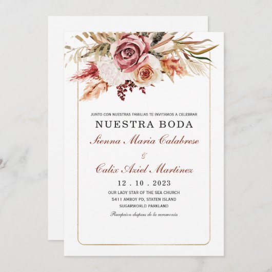Invitación boda marsala en español-uitnodiging kaart (Voorkant / Achterkant)