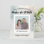 Invitación Boda Plata 25 años Foto Personalizada Kaart (Staand voorkant)
