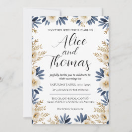 Invitación Boda Primavera Elegante Floral BlueGold Kaart
