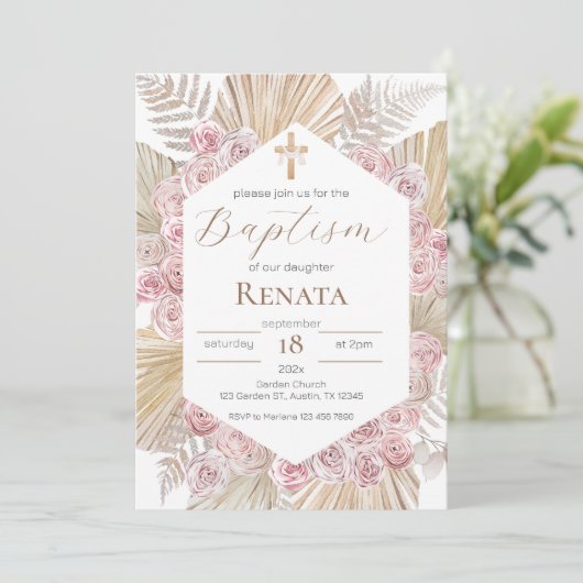 Invitación Boho Baptism Invitation Kaart (Staand voorkant)