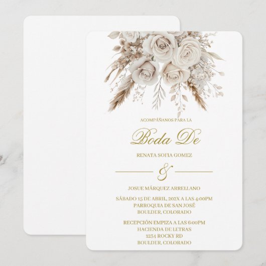 Invitación Boho blanco para boda  Kaart (Voorkant / Achterkant)