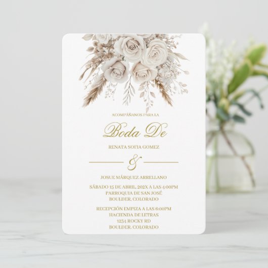 Invitación Boho blanco para boda  Kaart (Staand voorkant)