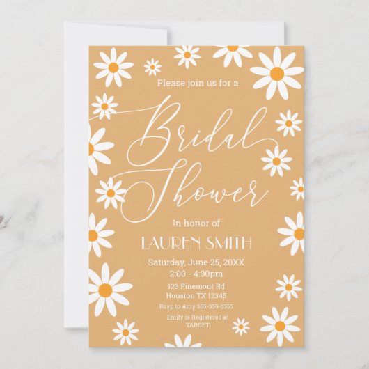 Invitación Boho Daisies Bridal Shower party Kaart (Voorkant)