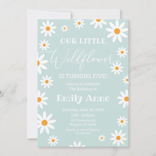 Invitación Boho Daisies Wildflower Birthday party  Kaart (Voorkant)