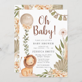Invitación Boho Lion watercolor oh baby invitation Kaart