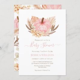 Invitación Boho Pampas Pumpkin pink baby shower Kaart