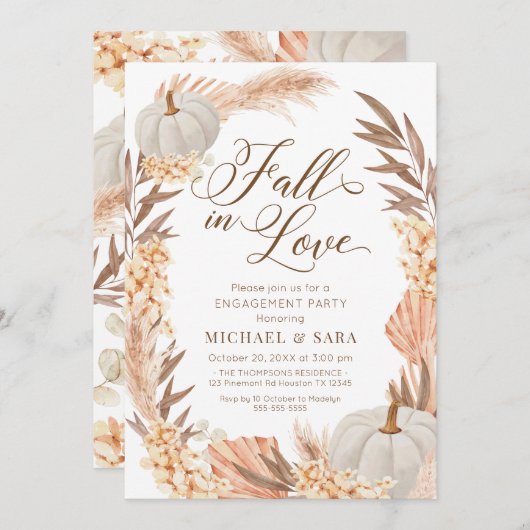 Invitación Boho Pampas Pumpkin White Fall Engageme Kaart (Voorkant / Achterkant)