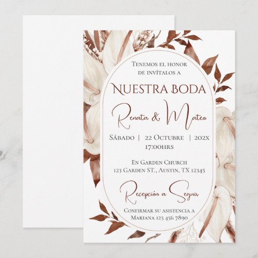 Invitación Boho Spanish Wedding Invitation Kaart (Voorkant / Achterkant)